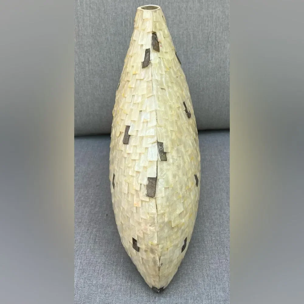 Artisan Mother Of Pearl And Pen Shell Inlaid Vase Size 16 x 17 in